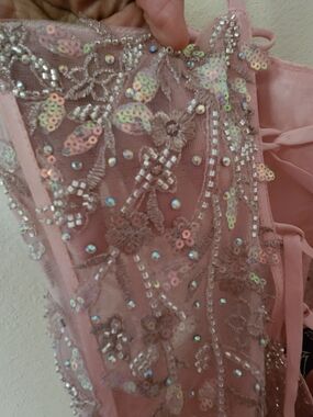 Windsor Sparkling Blush Sequin Beaded Dress Corset Adjustable Back Tags Attached